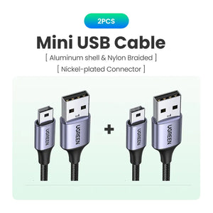 Ugreen Mini Usb Cable - Fast Data Charger For Mp3 Mp4 Player Car Dvr Gps Metal Grey-2Pcs / 0.25M